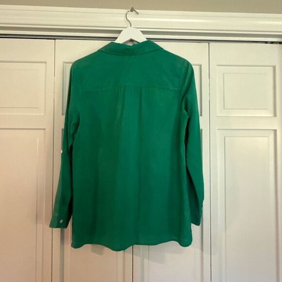 J.Jill 100% silk green button down shirt size small - Picture 8 of 8